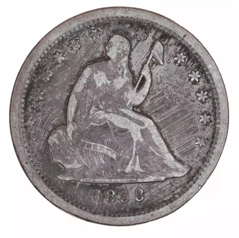 1838 Liberty Seated Silver Quarter VF Cover