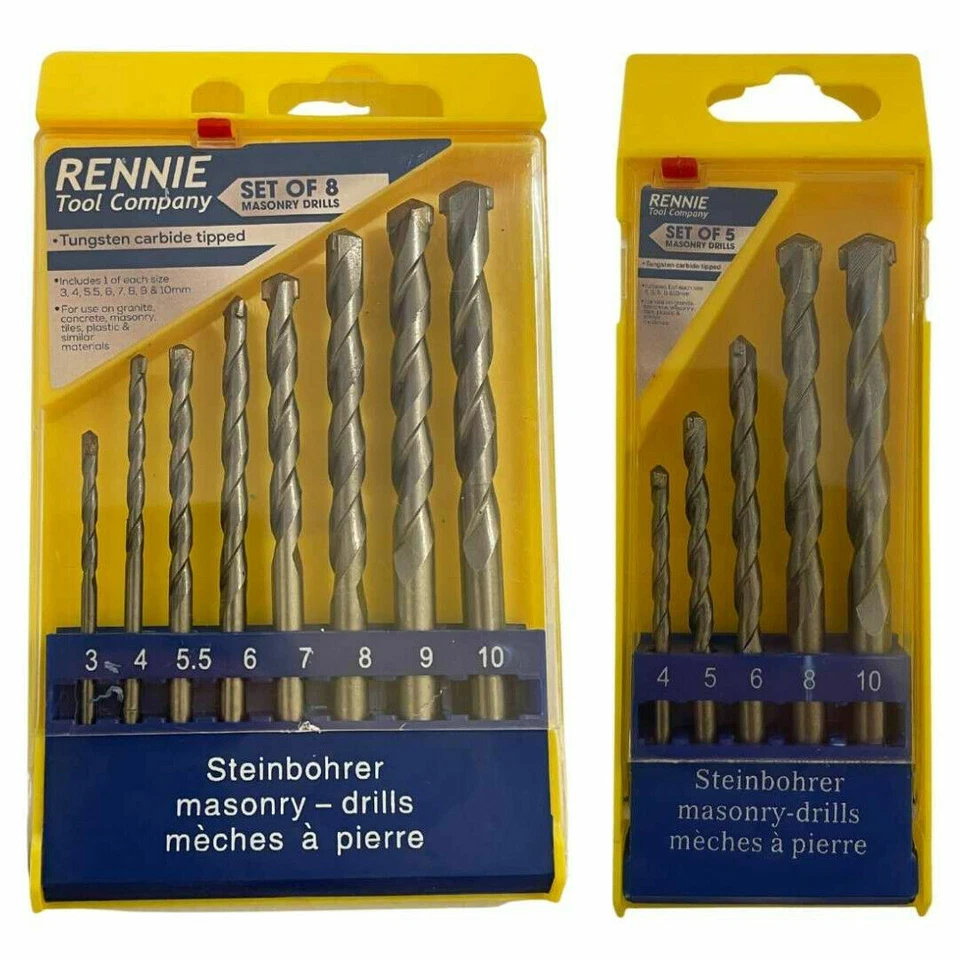 Rennie Tools - Masonry Jobber Drill Bit sets For Brick Block Stone Concrete