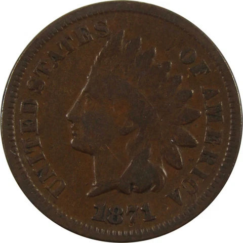 1871 Indian Head Cent VG Very Good Penny 1c Coin SKU:I4688 Cover
