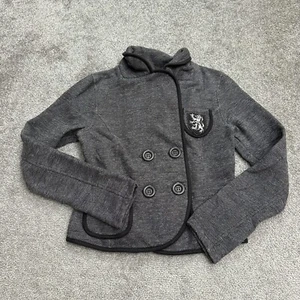 J.J Basic Coat Jacket Boys Kids Small Dark Gray Double Breasted Collared School - Picture 1 of 7