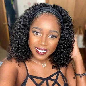 12 Inch Headband Wig Human Hair Curly Headband Wigs for Black Women 150% Density - Picture 1 of 7