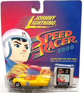 NEW VINTAGE JOHNNY LIGHTNING SPEED RACER 2000 YELLOW MACH 5 & FILM CELL #19 - Picture 1 of 4