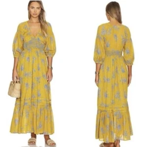 Free People Dress Size XS Golden Hour Yellow Maxi in Eqyptian Palm Combo Pockets - Bild 1 von 9