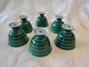 Vintage Japanese Porcelain Sake Cup Footed Set 6 Green & Gold Mark - Picture 1 of 12