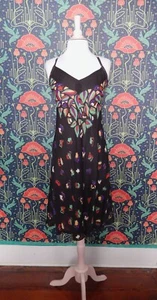 Vintage 70's 80's Semi Sheer Black Colorful Disco Criss Cross Strap Dress XS/S - Picture 1 of 6