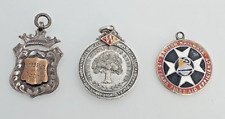 3x Medals Antique Silver Enamel Pocket Watch Chain Fob Pendant Medals