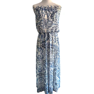 Maxi Vestido Blusa Cynthia Rowley Para Mujer Boho Sin Grapas Azul y Blanco Paisley S - Imagen 1 de 11