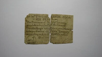 1771 2 Shillings 6 Pence North Carolina NC Colonial Currency Bank Note Bill 2s6d - Image 1 of 2