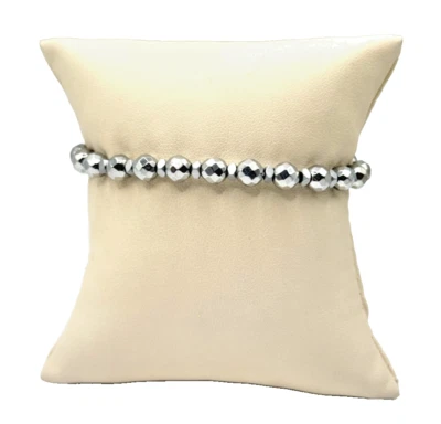 Pulsera elástica de cuentas estilo hematita plateada Foto 1 de 4