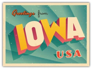 Adesivo Iowa USA State Greetings Retro Emblema Paraurti Auto Decalcomania "TAGLIE" - Foto 1 di 1