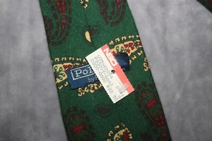 Polo Ralph Lauren Tie Wool Blend Green Paisley Handmade USA Vintage Neckwear - Picture 1 of 10
