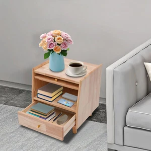 43.5*40*48cm Rubberwood Bedside Cabinet Bedroom Storage Cabinet With 2 Drawers - Picture 1 of 17
