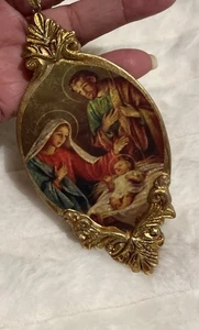 Vintage Plaster Mold Christmas Ornament Mary Joseph Baby Jesus Gold - Picture 1 of 5