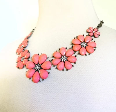 Collar Flores Rosa Salmón Té Rosa Color Rosa Collar Grueso Grandes Cuentas Brilla Foto 1 de 4