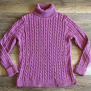 LL Bean Pullover Damen L Grobstrick Zopfmuster Rollkragen Mauve Fischer Preppy Ski - Bild 1 von 4