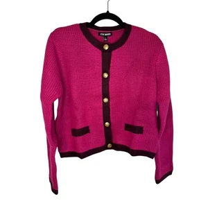 Steve Madden Fantino Pullover Jacke Cardigan Fuchsia Gold Knopf Large Neu mit Etikett - Bild 1 von 6