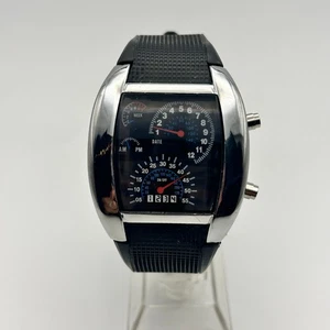 Orologio Uomo Blu Binario LED Dot Matrix Data Gomma Nera 43mm Moda Sport - Foto 1 di 8
