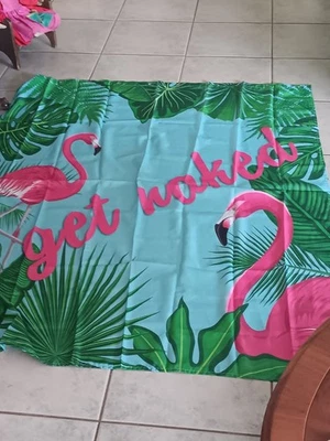 Get Naked! Pink Flamingo Shower Curtain With Hooks - Image 1 of 2