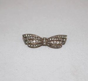 VINTAGE STERLING SILVER 925 Clear Stone Paste Small BOW BROOCH - Picture 1 of 3