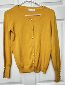 ANNA ELLIS Paris Designer Strickjacke Wolle/Kaschmir gelb Perlen Knopf Manschetten S/M - Bild 1 von 10