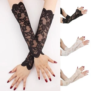 Long Lace Arm Sleeves for Women Summer Sports Protection Black 38cm - Picture 1 of 19