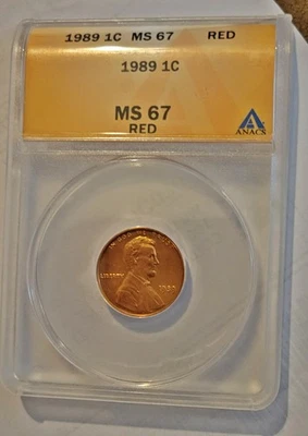1989  Lincoln Cent ANACS MS67 RD Semi PL Obverse - Image 1 of 2