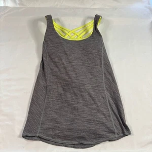 Lululemon Wild Tank Heathered Slate Yellow Built In BH Open Back Size 2 Gym - Bild 1 von 9