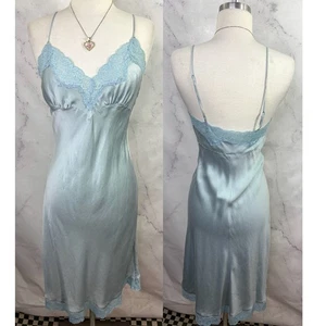 Camicia da notte vintage Victorias Secret Y2K seta blu polvere slip abito lingerie XS delicata - Foto 1 di 15