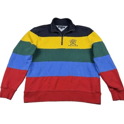 TOMMY HILFIGER Traveler Colorblock Sudadera a Rayas Para Hombre Grande Cuarto Cremallera Foto 1 de 4