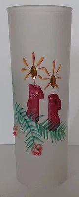 Vintage Christmas Glass Hurricane Candle Shade Hand Painted & Glass Bead Flames - Image 1 of 4