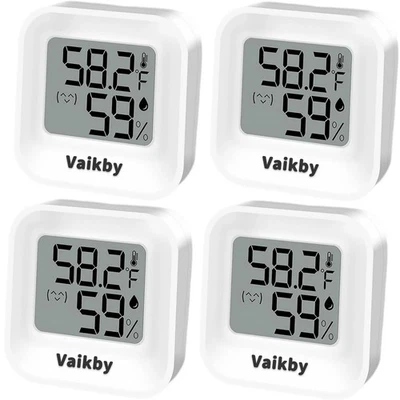 VAIKBY Indoor Humidity Meter Hygrometer 4Pack, Room Thermometer for Accurate white