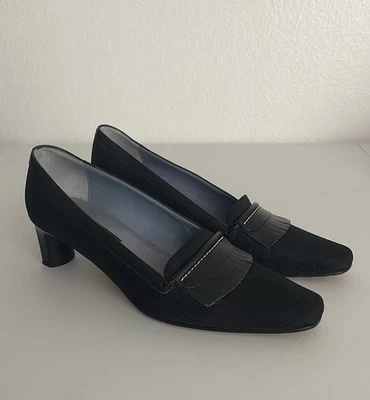 Zapatos de salón clásicos de cuero con flecos negros Sesto Meucci hechos en Italia talla 8,5 M Foto 1 de 4