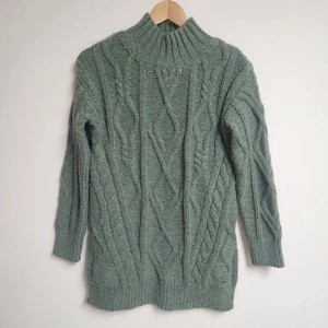 Fat Face Cable Knit Sweater Womens XS Size 2 Sage Green Soft Cozy Mock Neck - Picture 1 of 14