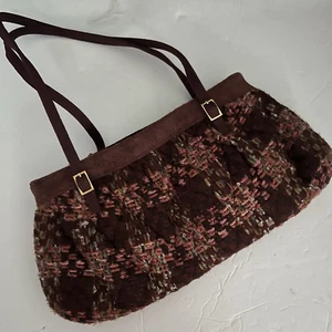 Vera Bradley Plum Plaid Tweed Suede Shoulder Purse Vintage - Picture 1 of 16