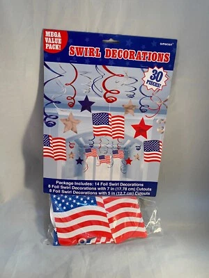 4 de Julio Rojo Blanco y Azul Patriótico Remolino Bandera Estrellas Decoraciones 30 Piezas  Foto 1 de 3