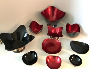 Vtg.Retro/Modern Meka Denmark Red/ Black Enamel 10 Large & Small Bowl Collection