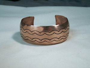 Copper Stamped Design Cuff Bracelet .Vintage Renowned Zuni Artist Eddie Beyuka