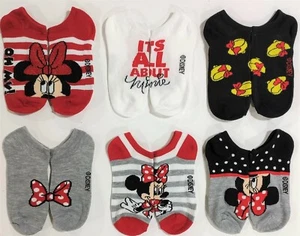 Minnie Mouse Socks Girls LARGE 4-10 Disney 6-Pair No Show Cute Kids Gift - Picture 1 of 7