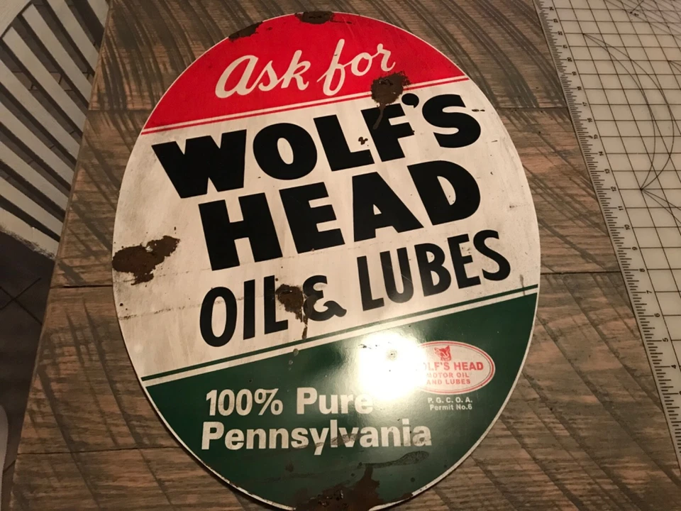 Старинный вид сарая найти стиль Wolf's Head масло и смазки дилер продажи сервис знак - Изображение 1 из 2