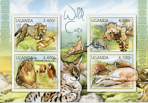 Uganda Wild Animals Stamps 2012 MNH Wild Cats Lions Cheetahs Leopards 4v M/S