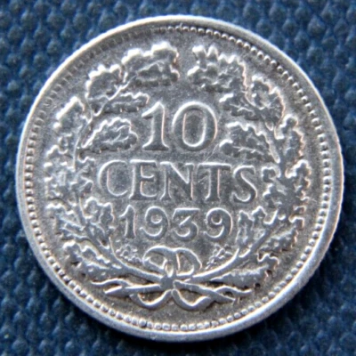 Moneda de 10 centavos de plata Holanda Nederland 1939 Foto 1 de 2