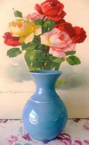 Vintage Alamo Art Pottery Vase~1940s Deco~Blue!~7.5" Urn Bottle Shape~#702 Texas - Picture 1 of 10