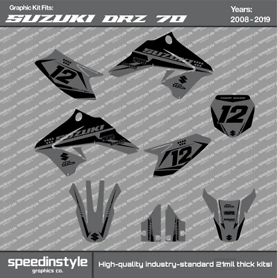 Kit de calcomanías gráficas para Suzuki DRZ70 (2008-2019) DRZ 70 Element GRIS NEGRO kit Foto 1 de 2