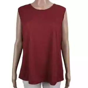 TANJAY Blouse Women's L Crinkle Scoop Lagenlook Career Red Sleeveless - Foto 1 di 6