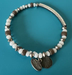 Alex and Ani Vintage 66 Silver White And Beige Details Adjustable Wrap Bracelet - Picture 1 of 3