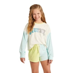 Justice Girls Long Slv Top & Split Leg Short 2-piece Pajama Set-Cream-XL-NWT - Picture 1 of 2