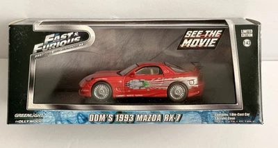 Greenlight Hollywood Fast & Furious Dom's 1993 Mazda RX-7 Red 1:43 New - Image 1 of 4
