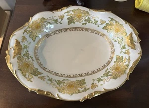 Jean Pouyat Limoges Gold Vergoldet Chrysanthemen Schale 11,5" Lang Top Look - Bild 1 von 18