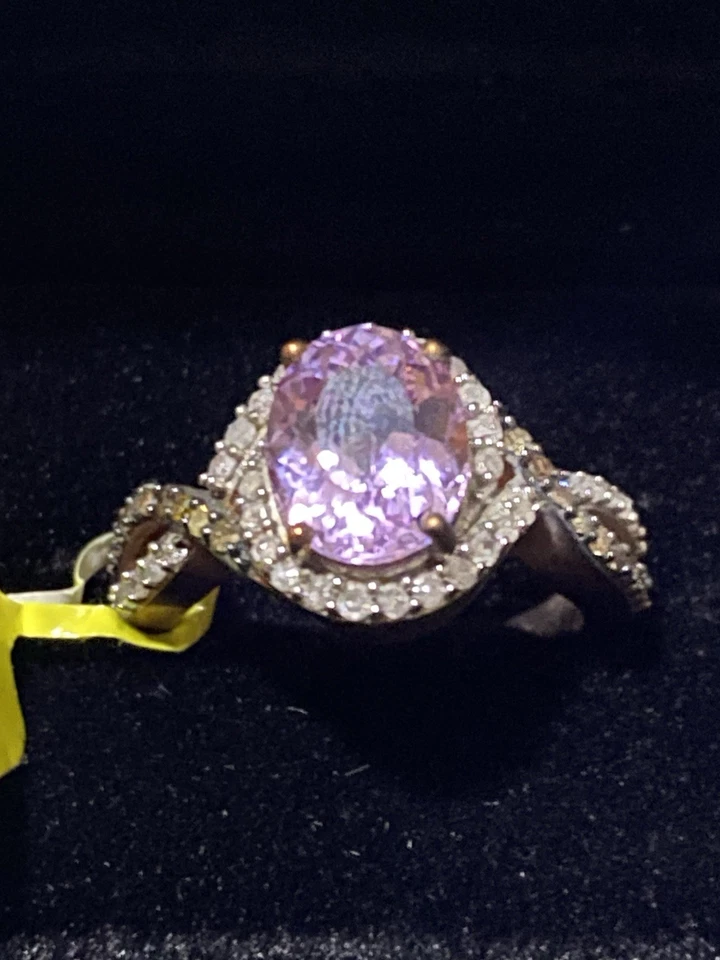 Kunzita, Nat Champagne Diamante, Rodio Negro y Vermeil Rg Sobre S. Plata Talla 7 Foto 1 de 4