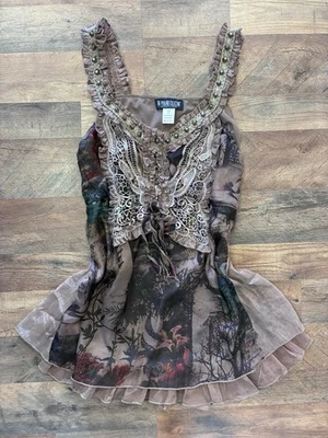 Regata vintage de malha em camadas XL boho babado capricho fada grunge anos 2000 Y2K - Imagem 1 de 4